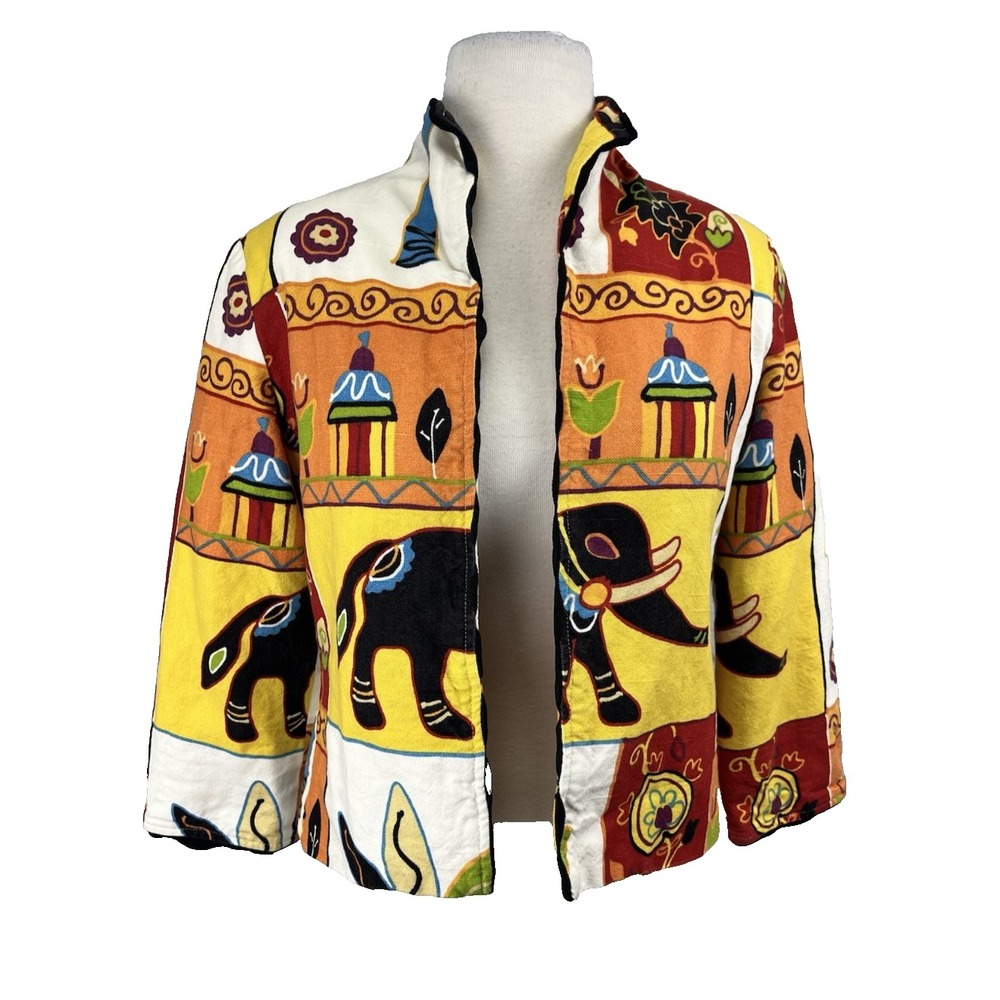 Vintage Painted Pony Womens Jacket Elephant Boho Geometric Colorful XS Vintage